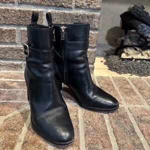 Coach Olivia Black Leather Bootie Block Heel Women's Size 6.5B
